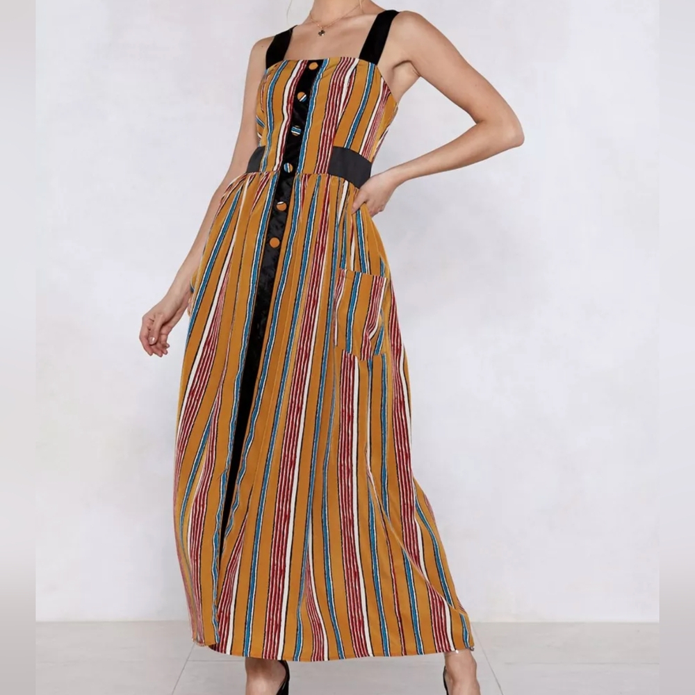 NASTY GAL Stripe On Cue Summer Resort Vacation Maxi Dress, Size US 4